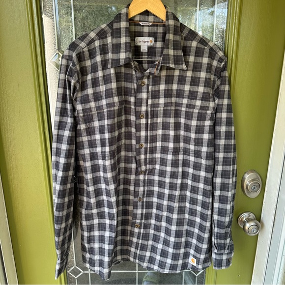 Carhartt Force Reydell Button Up Shirt Large Black Gray Plaid Relaxed Fit - Picture 1 of 7